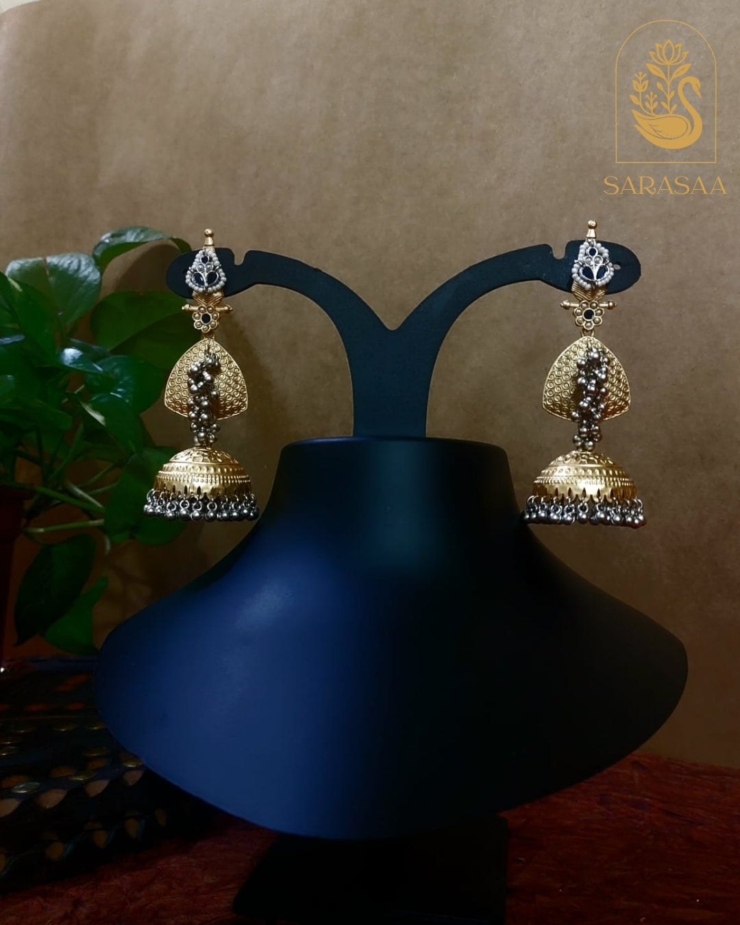 SarasaaFashion Long Dual Tone Plated Jhumka Earrings - 102