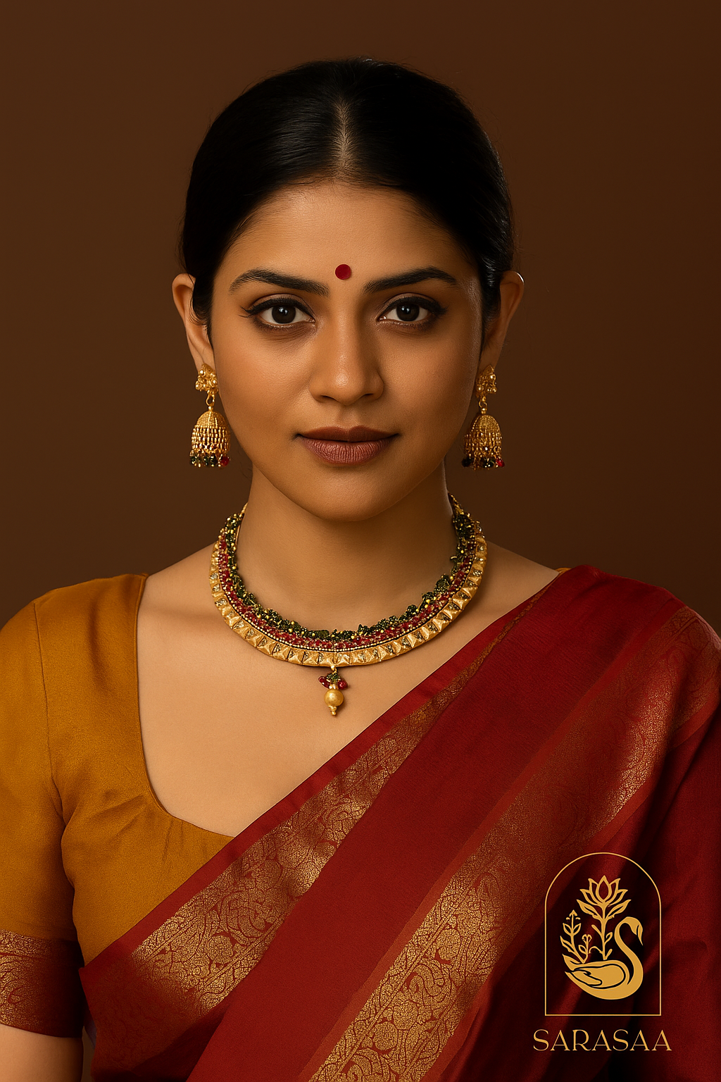 Sarasaa Rajwadi Gold-Plated Stone-Studded Necklace Set with Matching Earrings