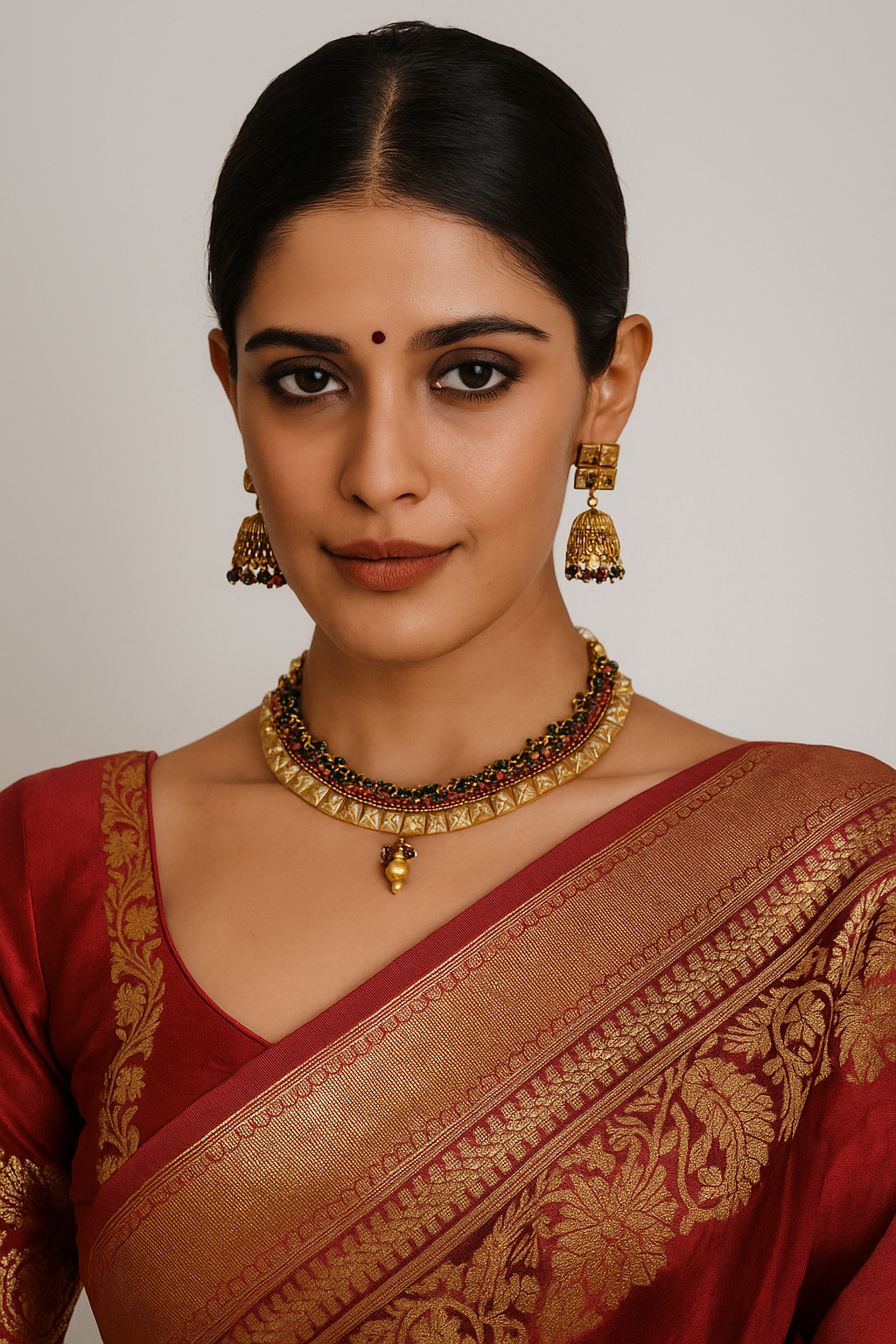 Sarasaa Rajwadi Gold-Plated Stone-Studded Necklace Set with Matching Earrings