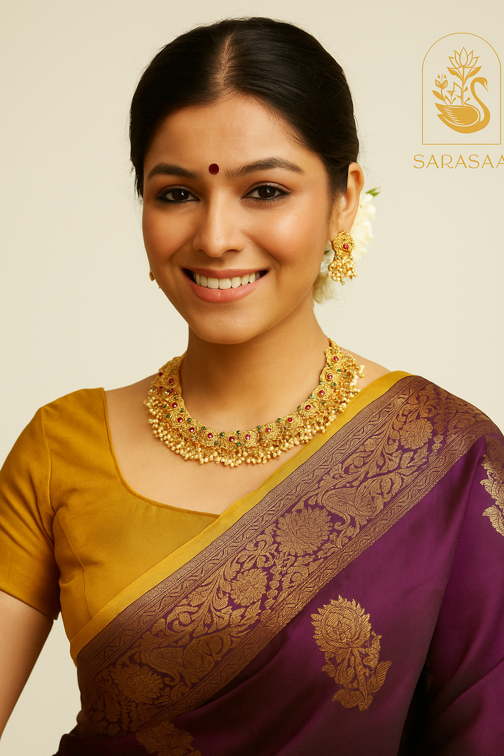 Sarasaa Matte Gold Choker Set with matching Earrings.l