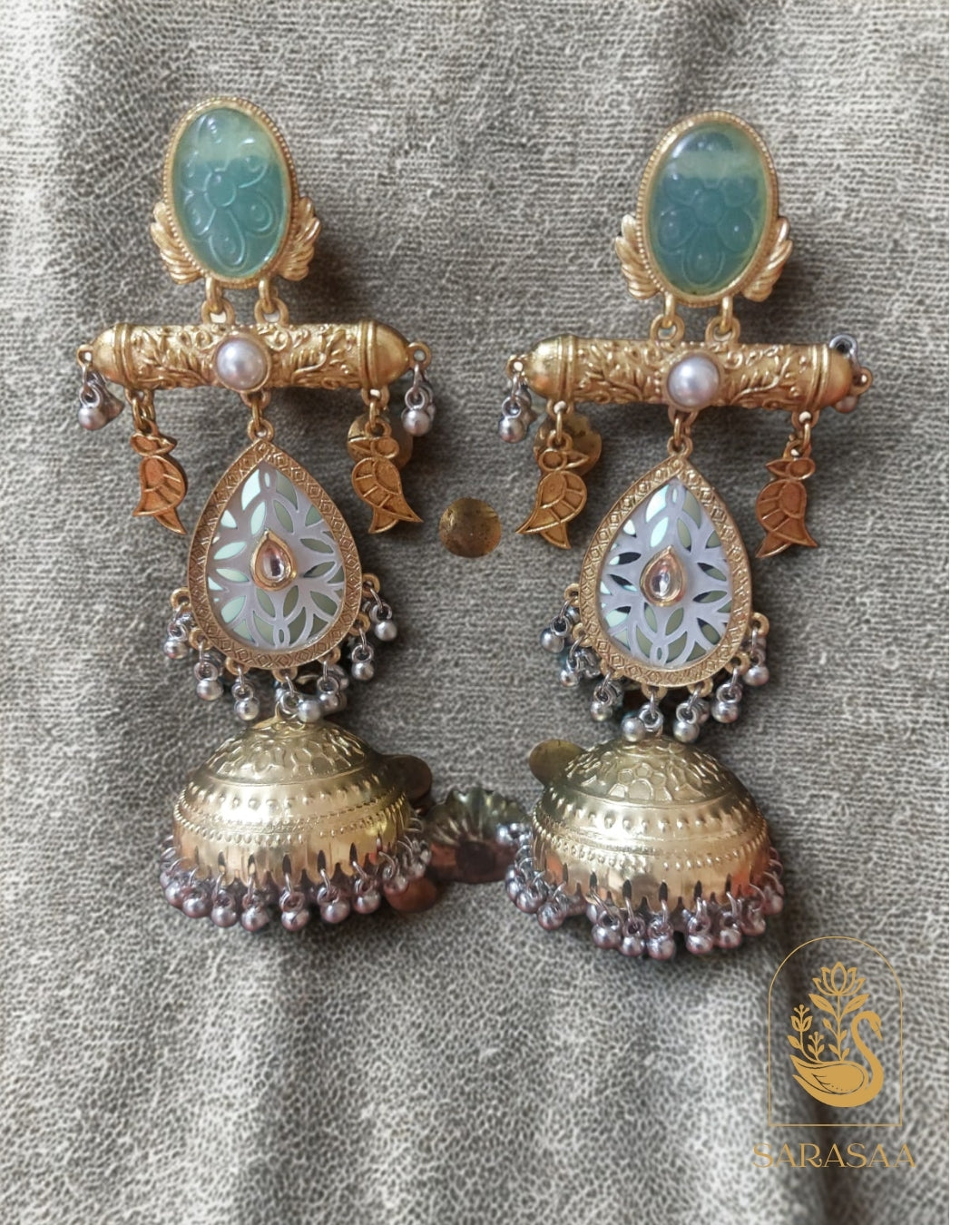 SarasaaFashion Dual Tone Mint Green Jhumka - 107