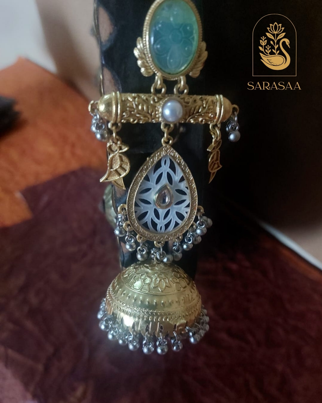 SarasaaFashion Dual Tone Mint Green Jhumka - 107