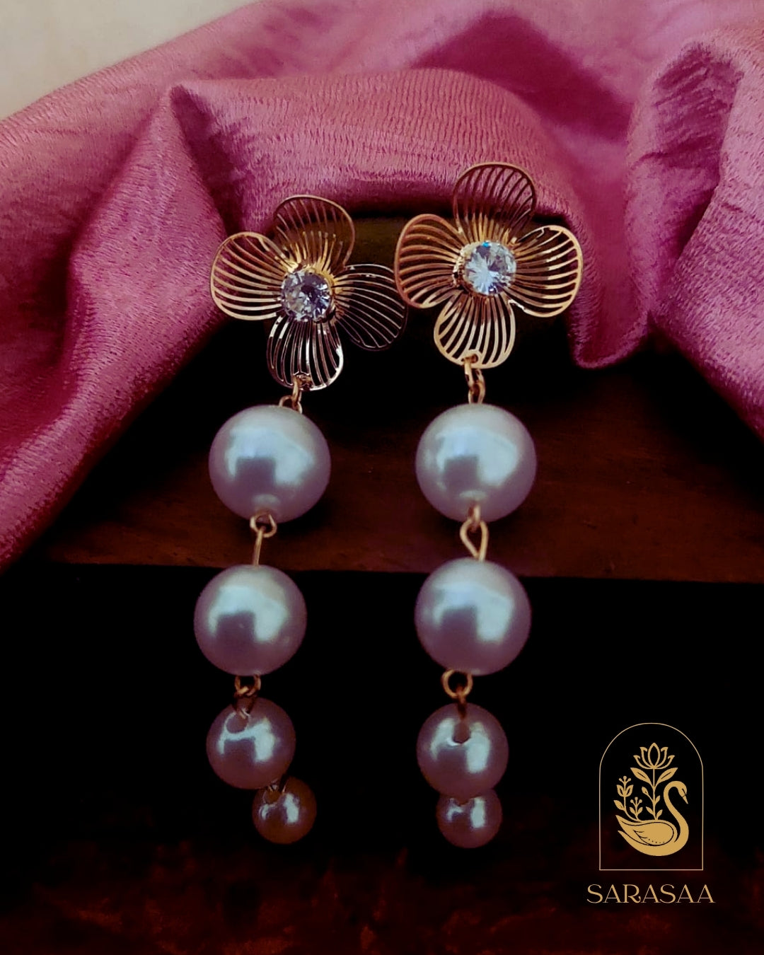 SarasaaFashion 18K Gold Plated Flower Pearl Drop Waterproof Anti Tarnish Earring - 130