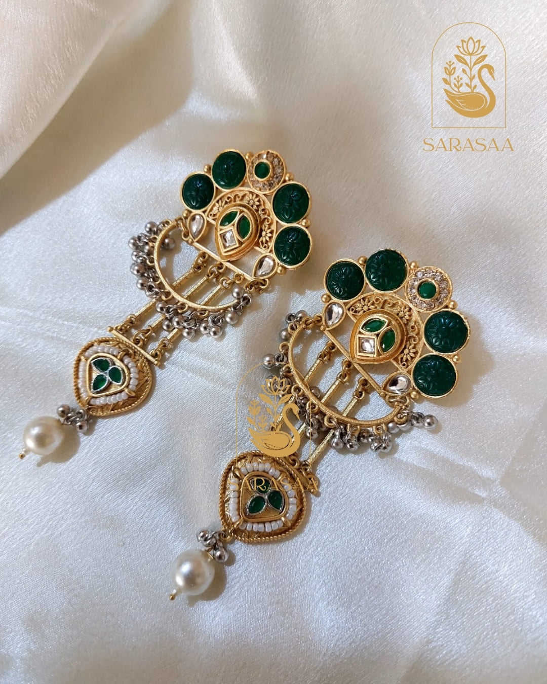 SarasaaFashion Dilruba Silver (Green) Earrings - 125