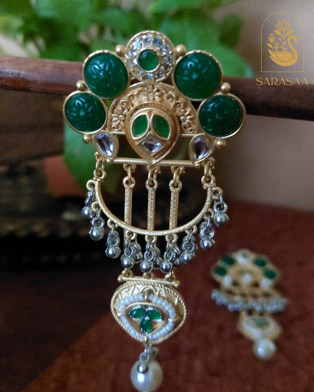 SarasaaFashion Dilruba Silver (Green) Earrings - 125