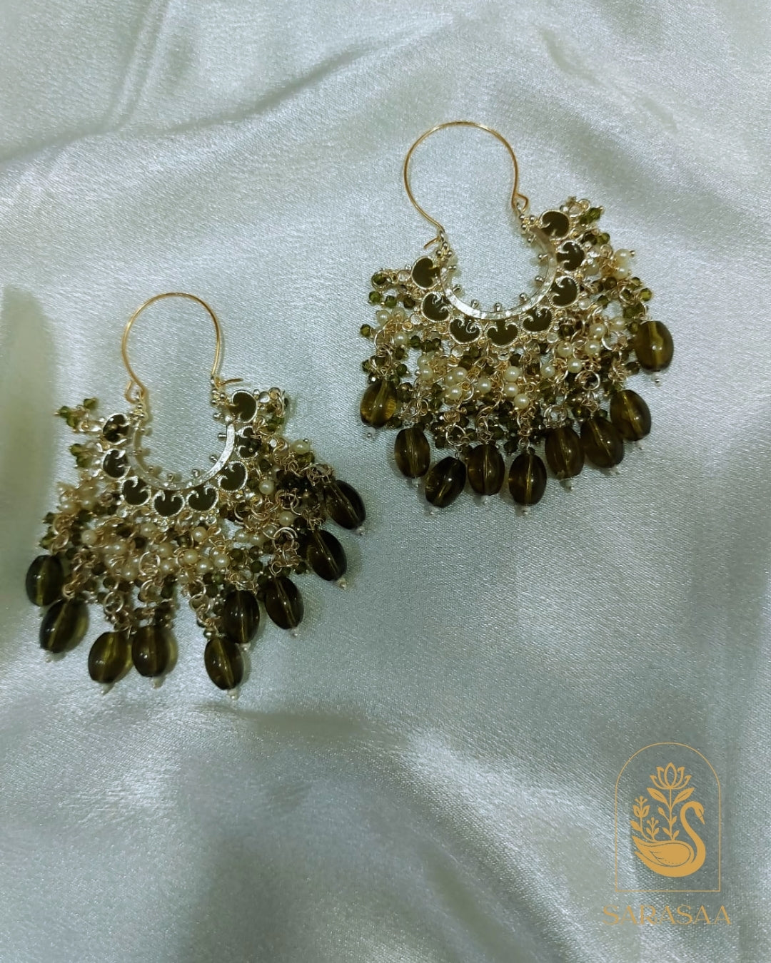 SarasaaFashion Mehndi Green Golden Hoop Earrings - 117