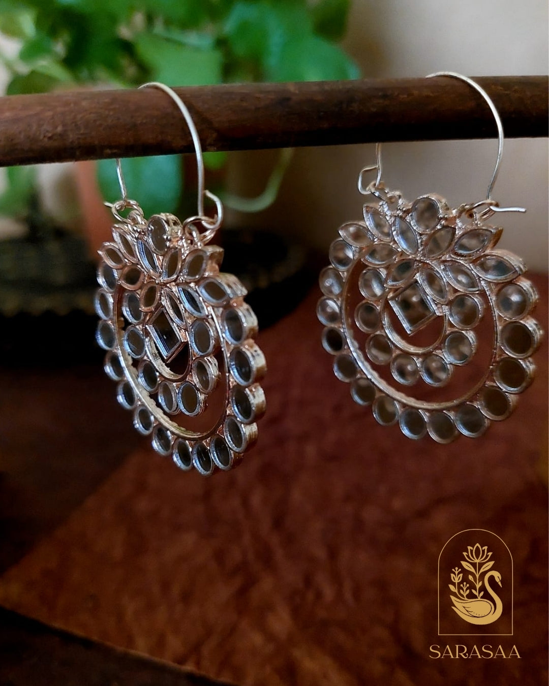 SarasaaFashion Mirror Work Rose Gold Hoop Earrings - 120