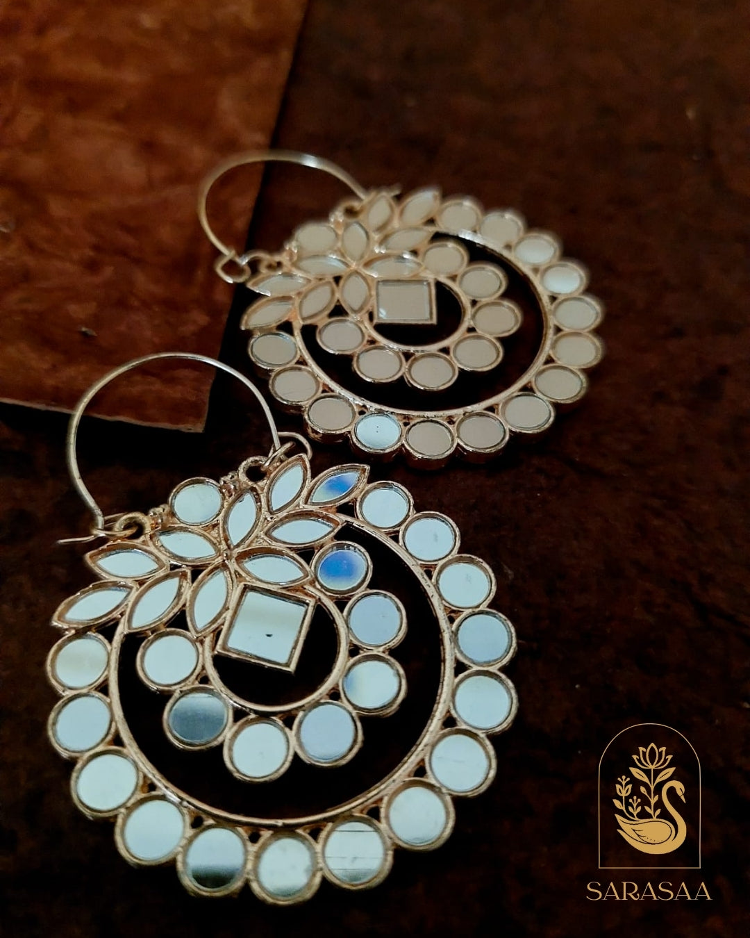 SarasaaFashion Mirror Work Rose Gold Hoop Earrings - 120