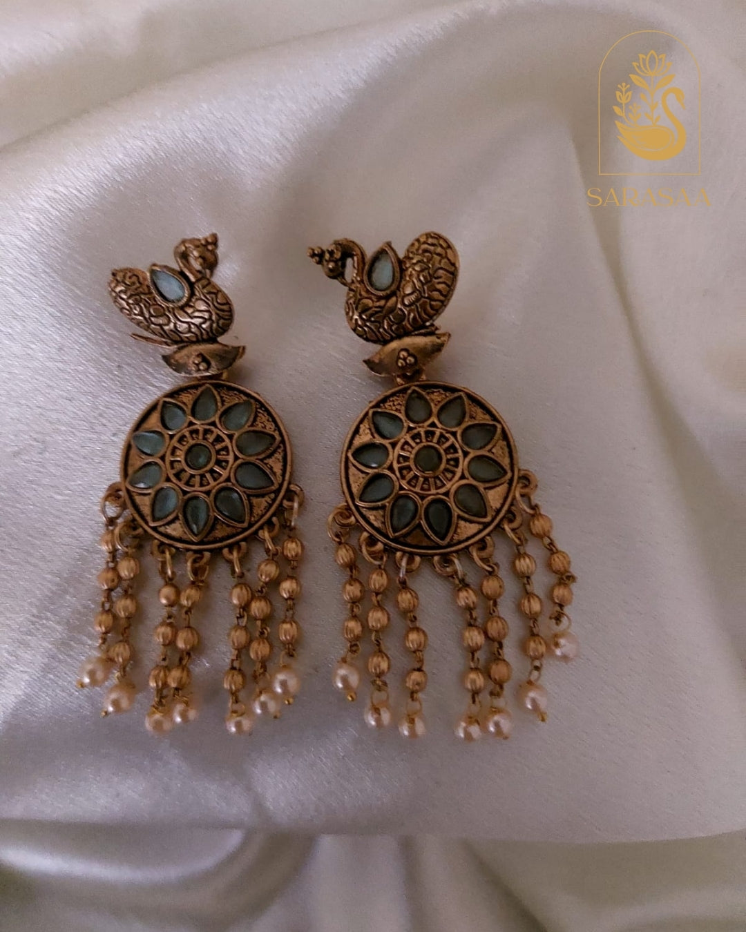SarasaaFashion Peacock Mint Green Dangler Earrings - 127