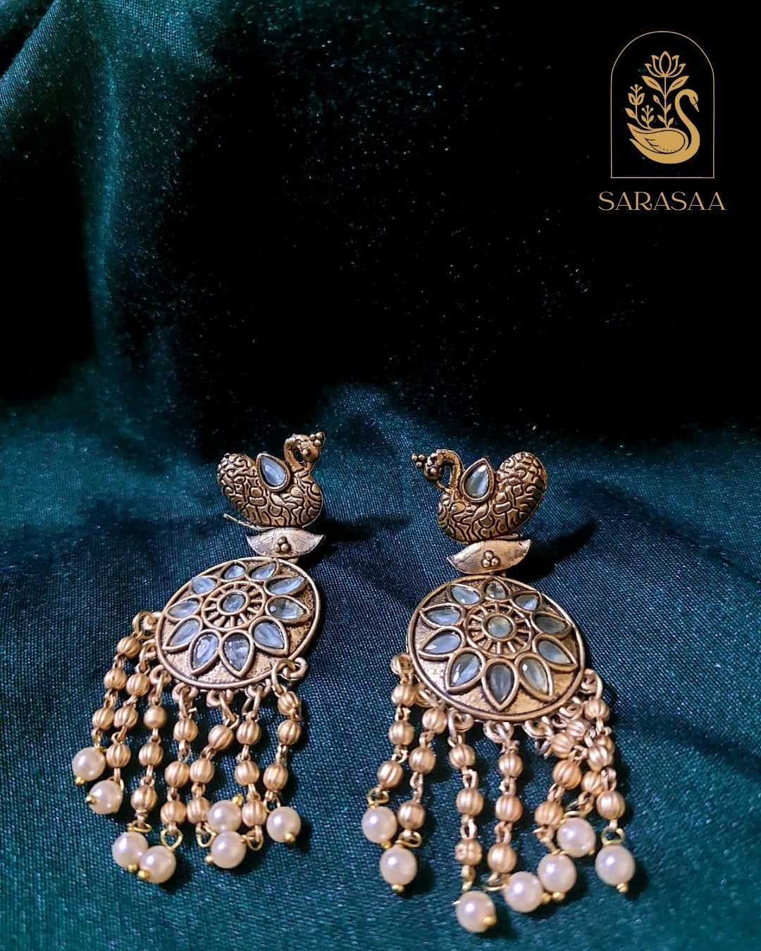 SarasaaFashion Peacock Mint Green Dangler Earrings - 127