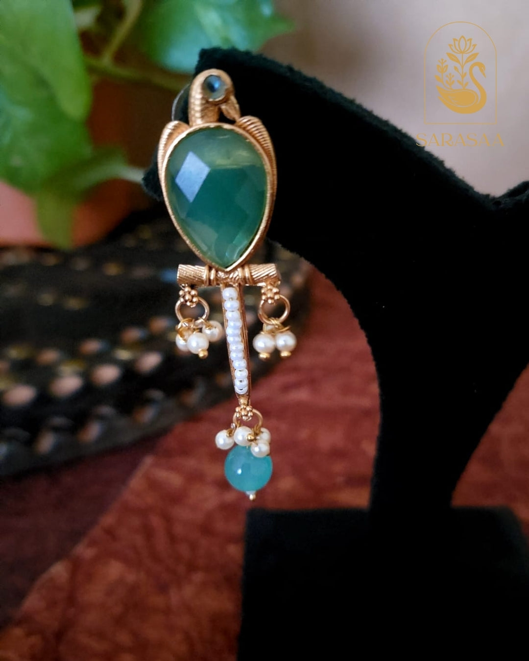 SarasaaFashion Mint Green Monalisa Earrings - 126