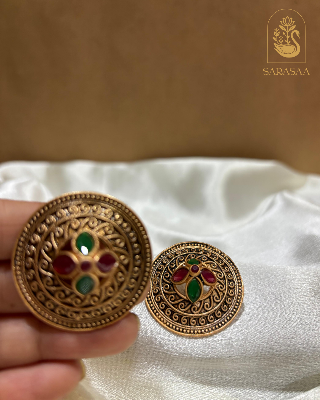 SarasaaFashion Gold-Plated Floral Studs Earrings - 155
