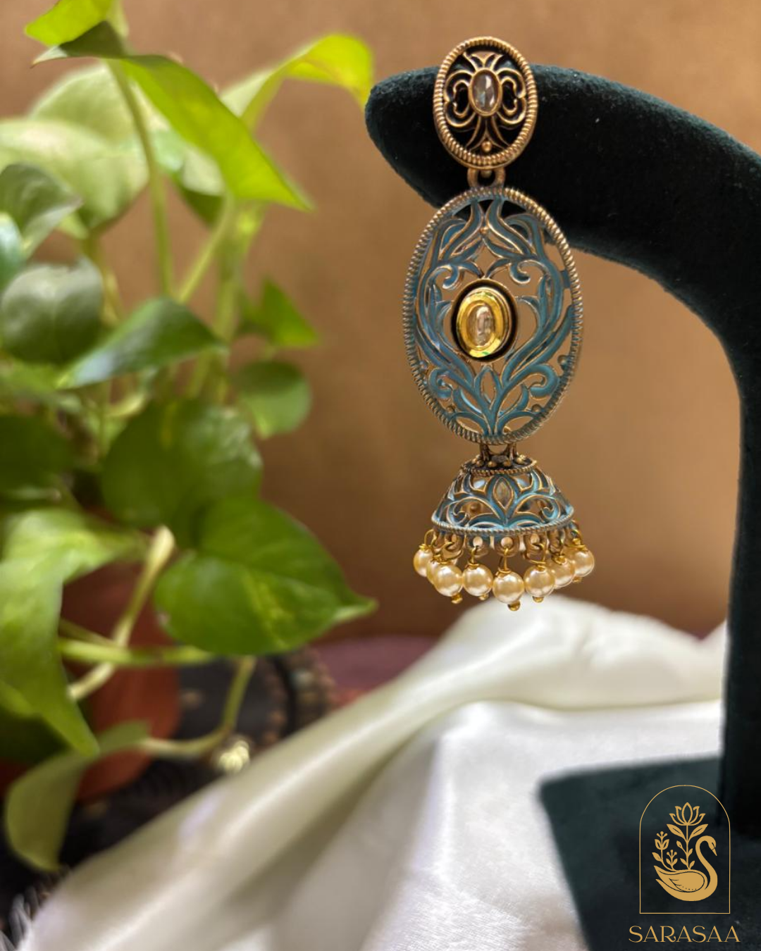 SarasaaFashion Gold Plated Crystal Stone And Meenakari Jhumki Earrings - 158