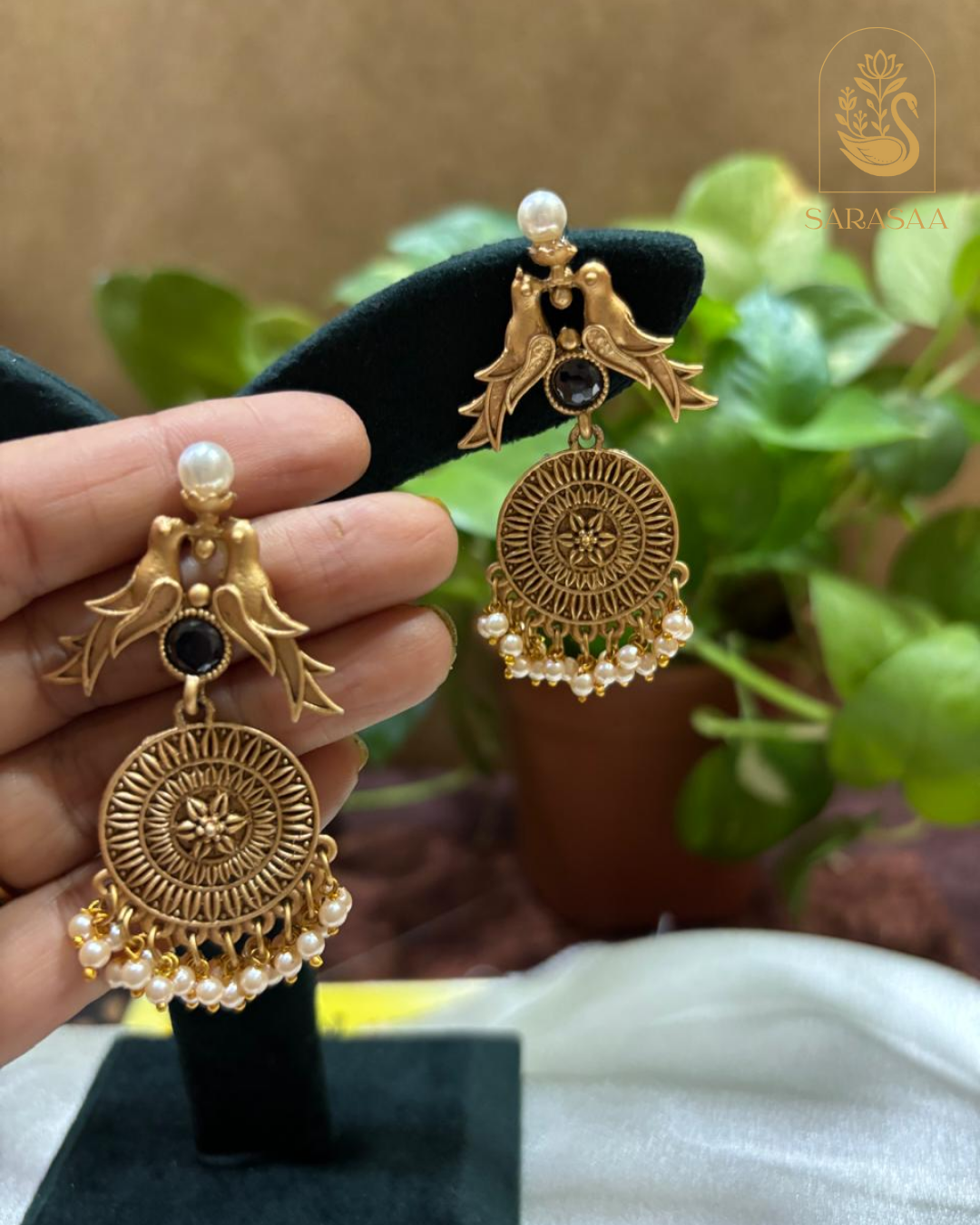 SarasaaFashion Fine Spike Circle With Mirror & Ghungroo Earrings - 164