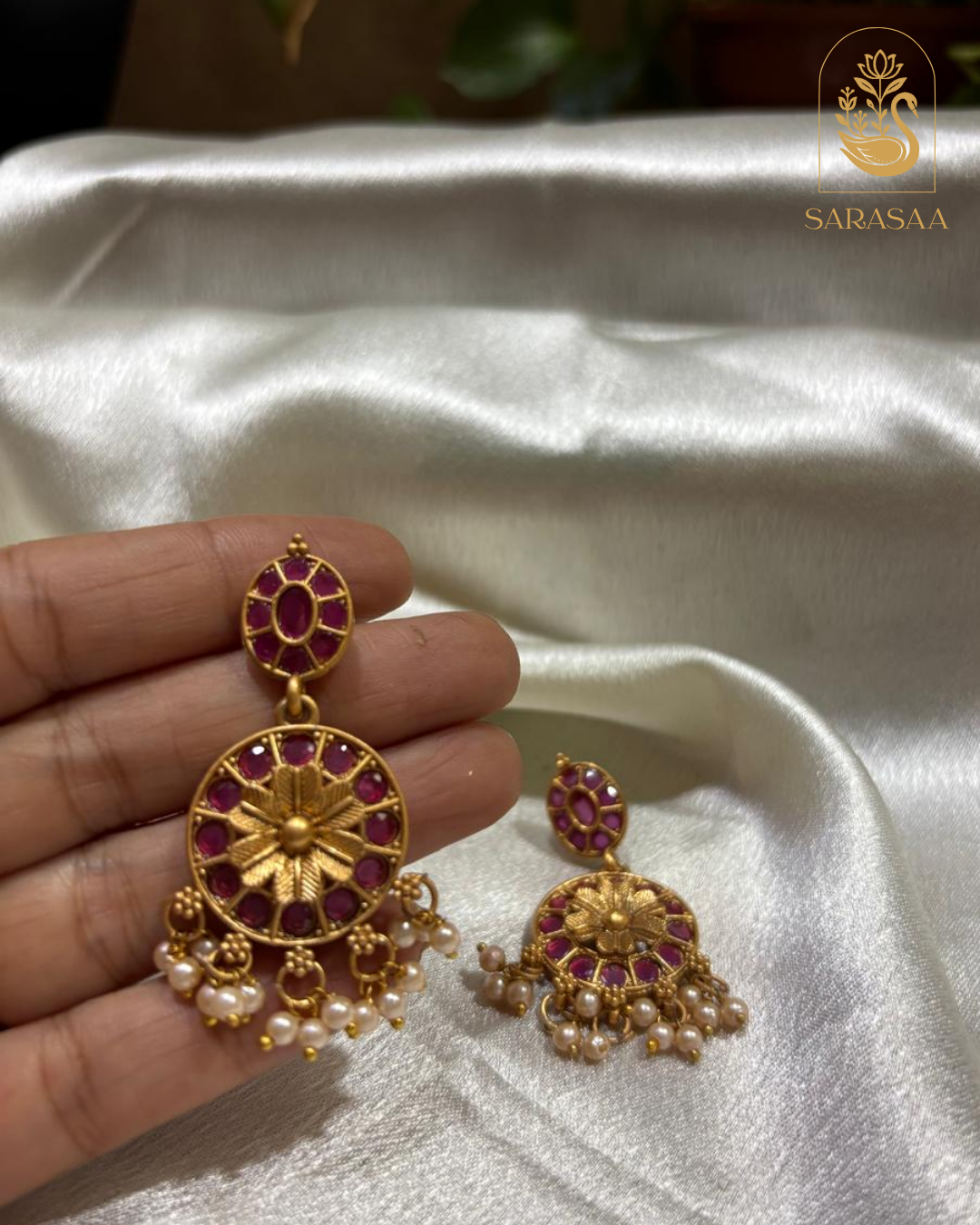 SarasaaFashion Gold-Plated Kundan Stone Studded Antique Tribal Drop Earrings - 169