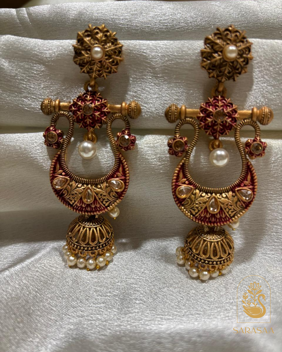 SarasaaFashion Kundan Studded Meenakari Earring - 172
