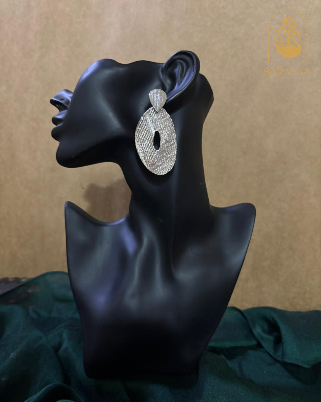 SarasaaFashion Silver-Toned Oval Statement Drop Earring featuring Rhinestones - 187