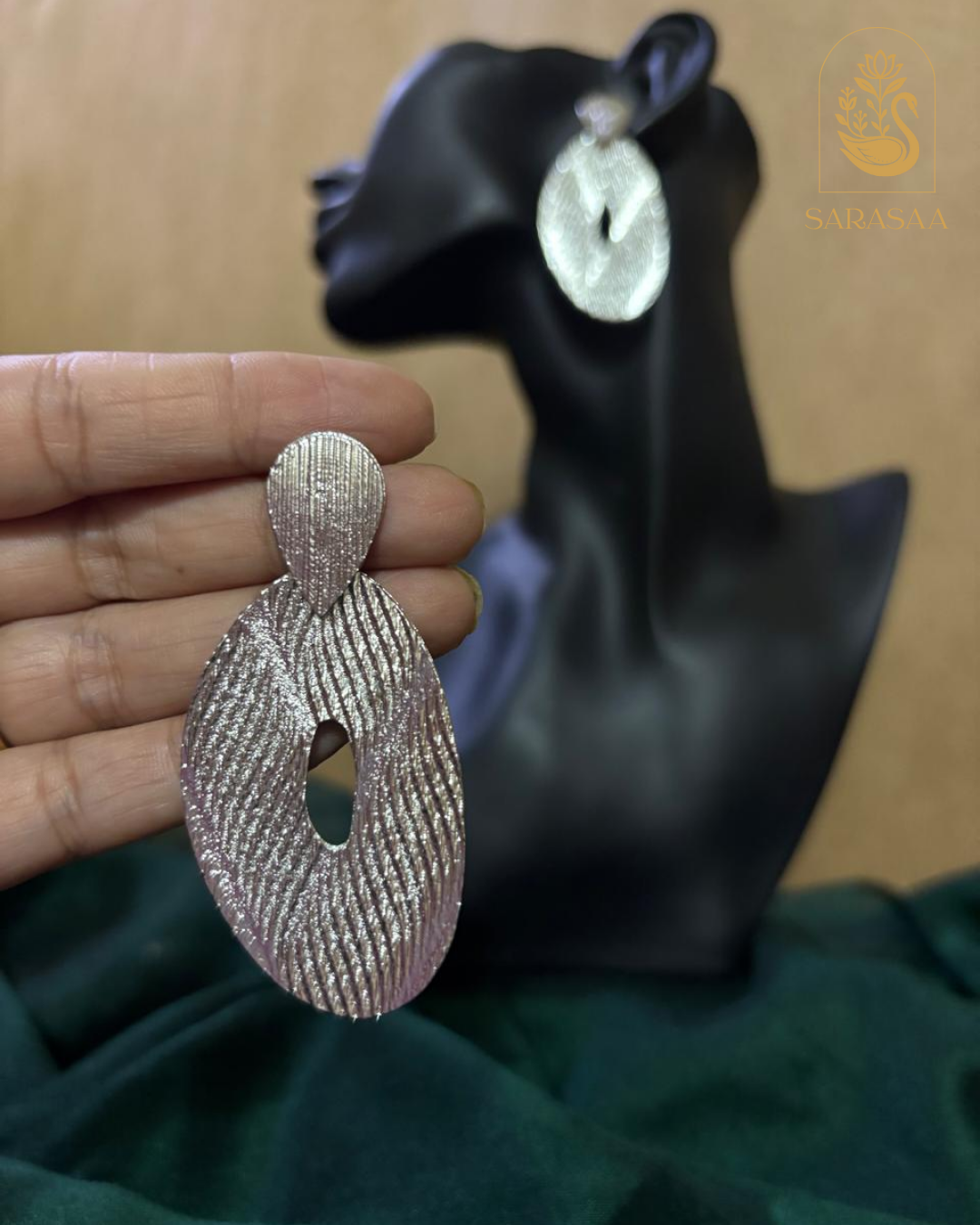 SarasaaFashion Silver-Toned Oval Statement Drop Earring featuring Rhinestones - 187