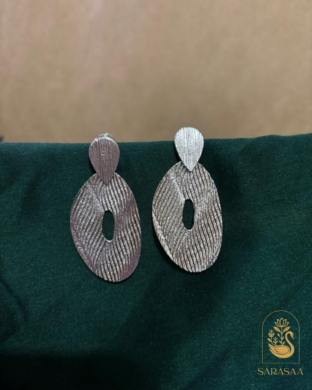 SarasaaFashion Silver-Toned Oval Statement Drop Earring featuring Rhinestones - 187