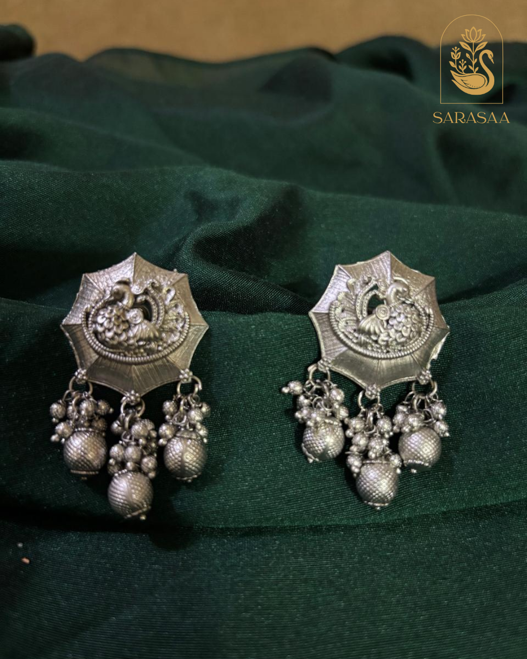 SarasaaFashion Oxidised Silver Peacock Dangle Earrings - 188