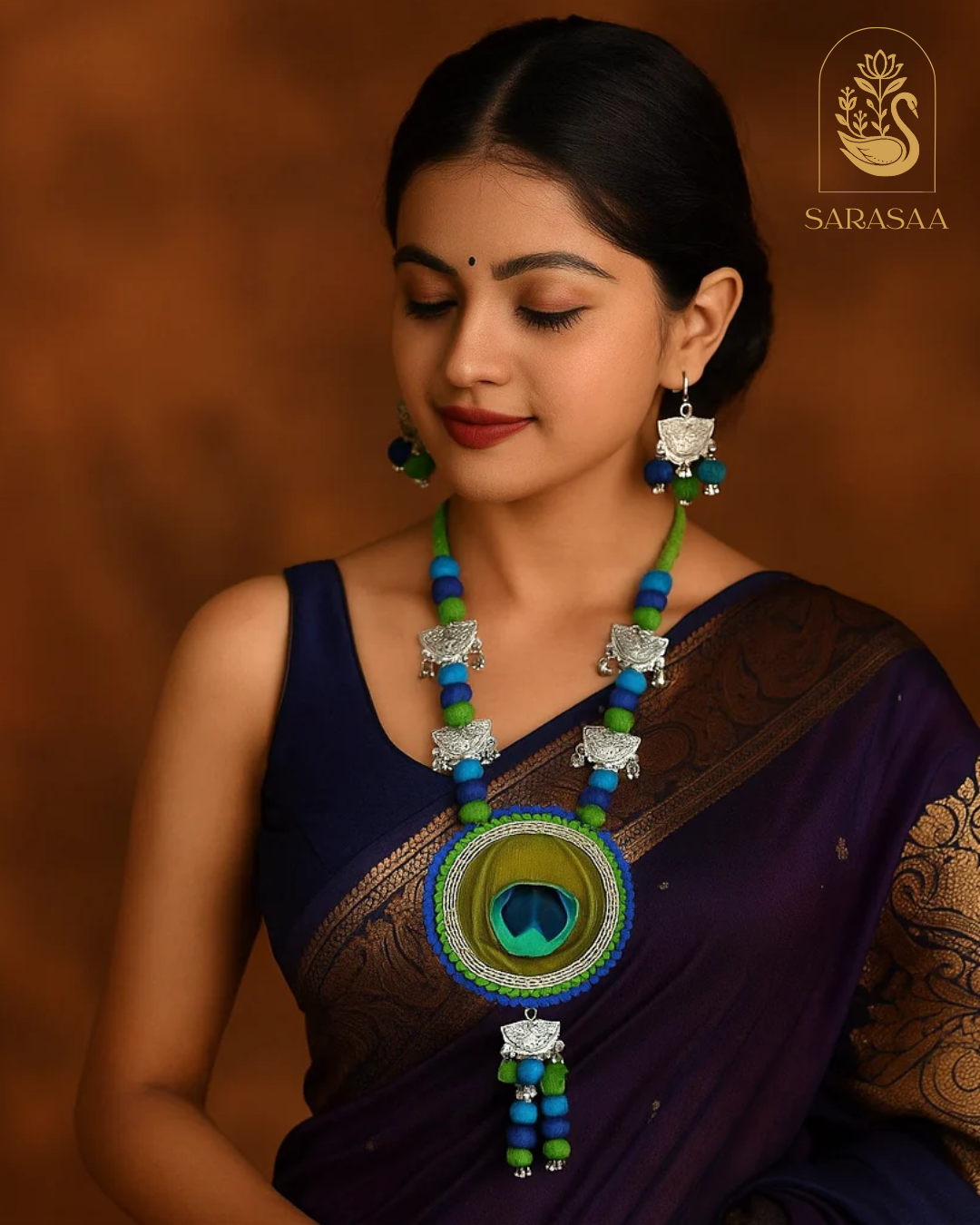 SarasaaFashion Peacock Glory Multicolor Thread Necklace - 190