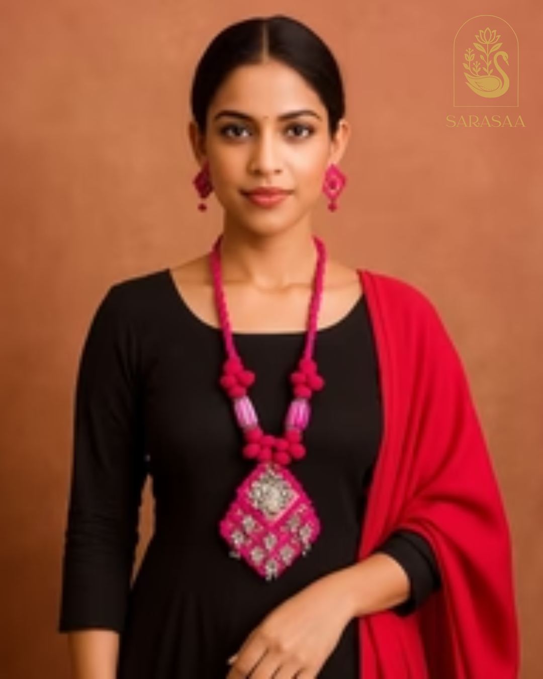 SarasaaFashion Pink Tribal-Inspired Necklace Set - 194