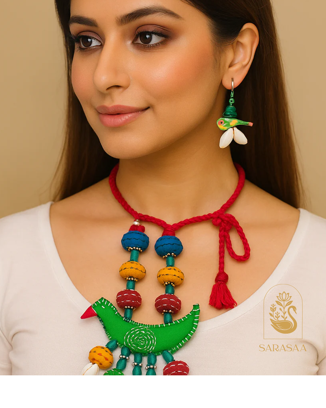 SarasaaFasion Colorful Bird Motif Necklace Set with Earrings - 198