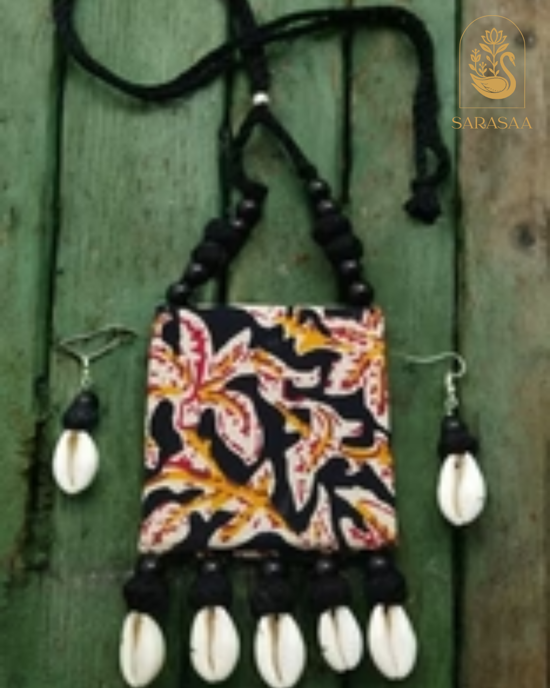 SarasaaFasion Black Tribal Leaf Pendant Necklace Set - 200