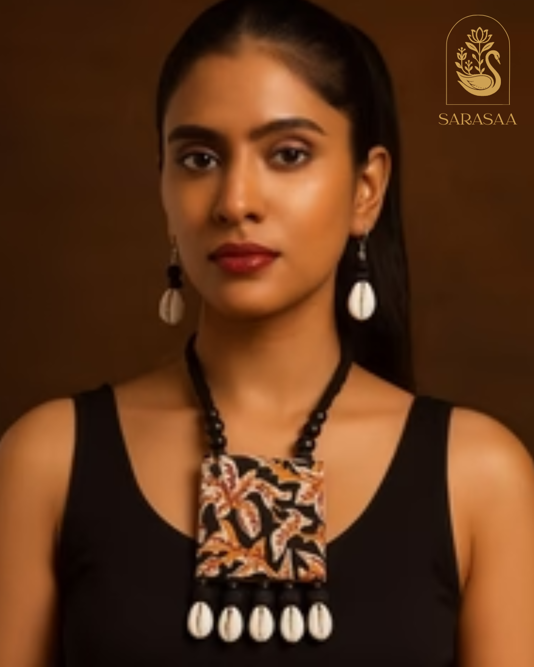 SarasaaFasion Black Tribal Leaf Pendant Necklace Set - 200