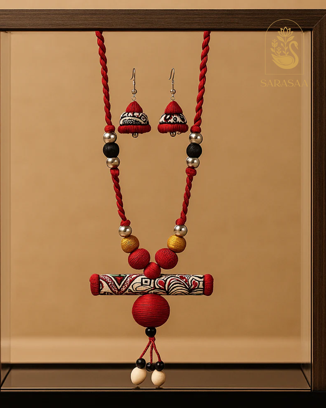 SarasaaFasion Traditional Tribal Necklace Set with Hand-Painted Tube Pendant - 209