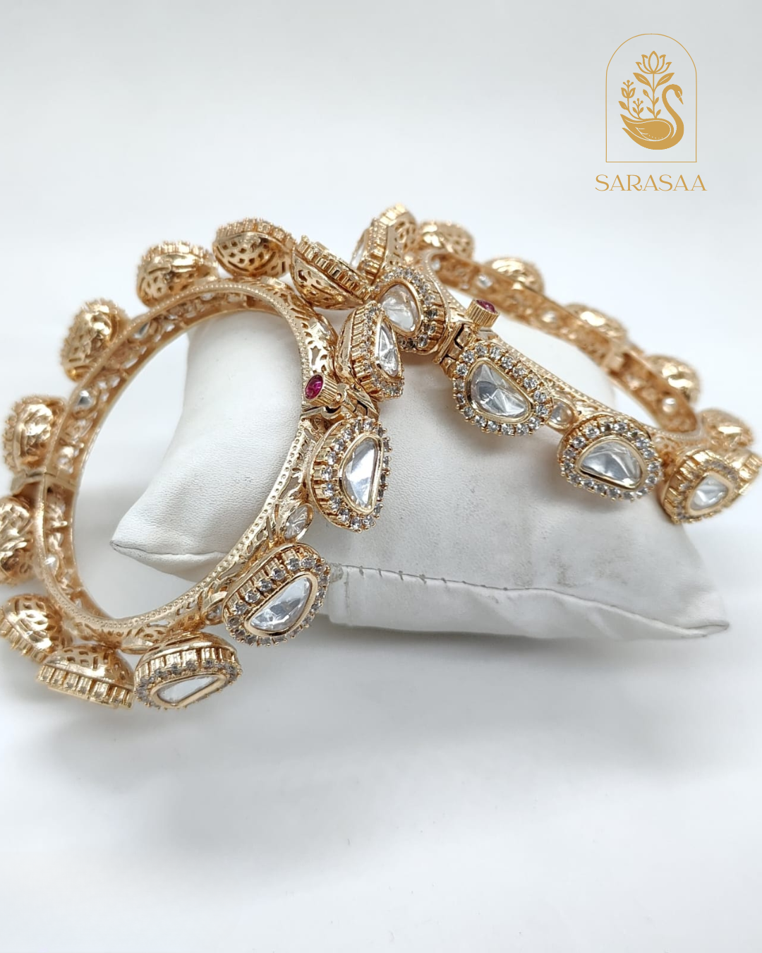 SarasaaFashion Exquisite Gold-Toned Polki/Kundan Designer Bangles with Embellished Detailing - 215