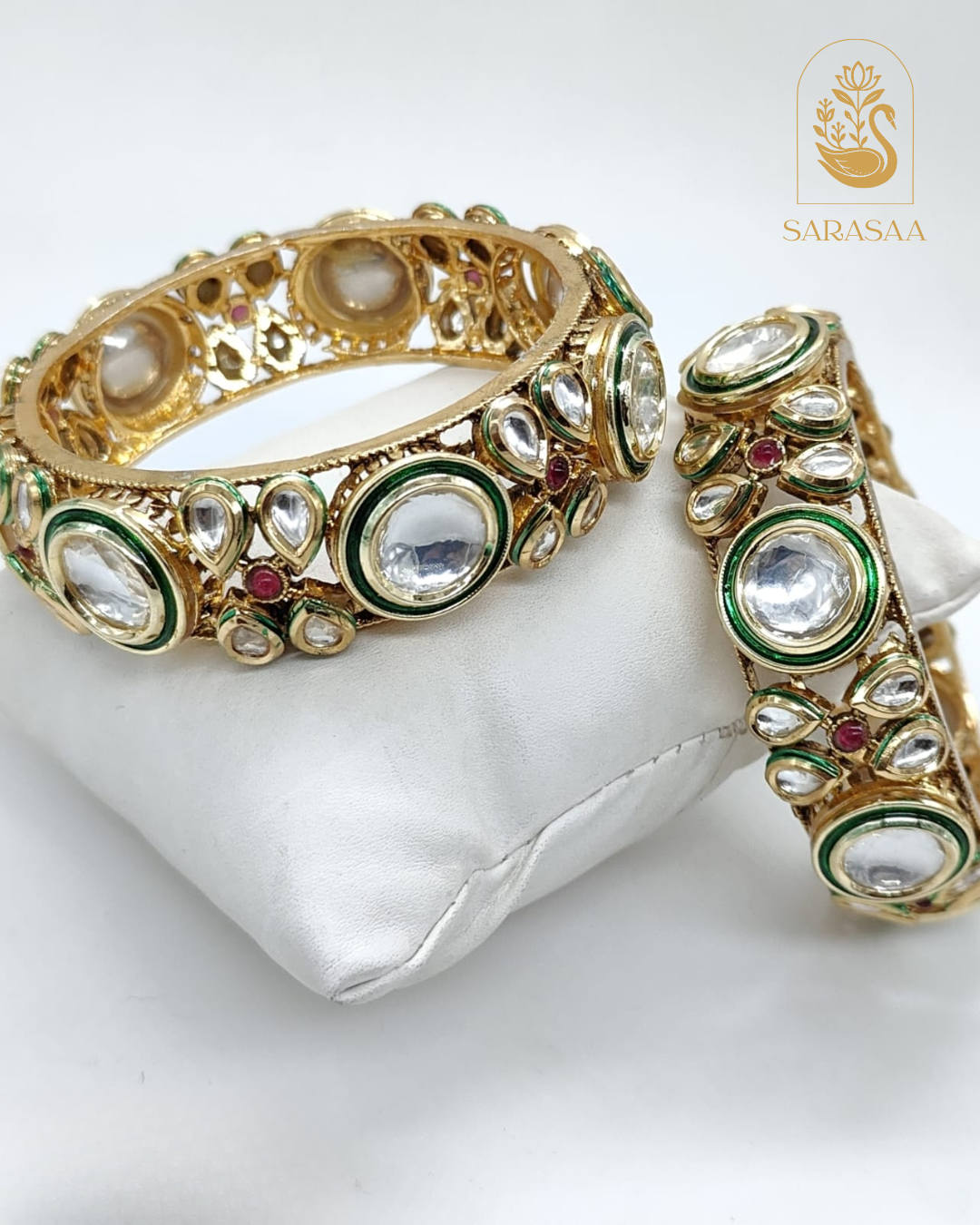 SarasaaFashion Meenakari Kundan Rajwadi Gold Plated Kada/Bangles - 230