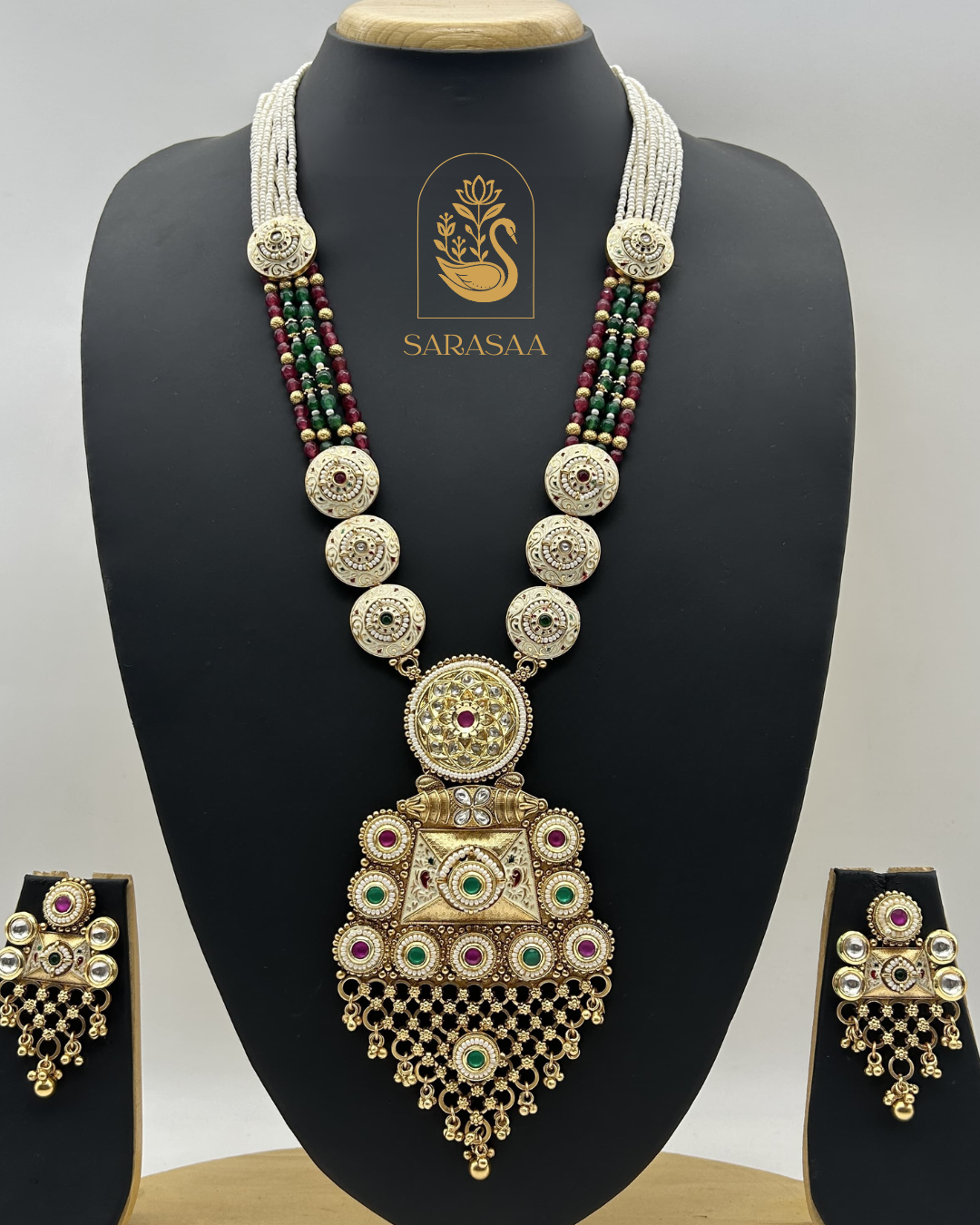 Sarasaa Traditional Long Necklace Set with Matching Earrings - 239