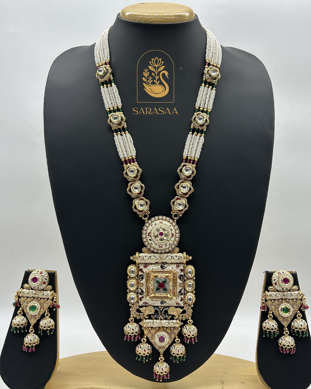SARASAA Rajwadi Antique Kundan Long Necklace Set - 252