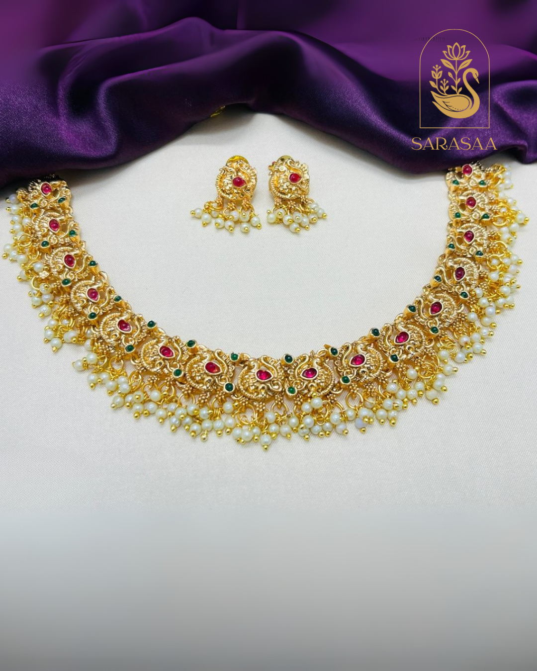Sarasaa Matte Gold Choker Set with matching Earrings.l