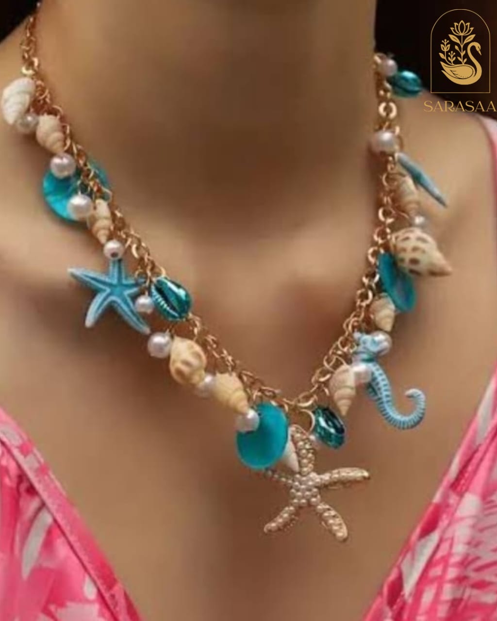 SarasaaFashion Starfish and Shell Pendant Necklace - 142