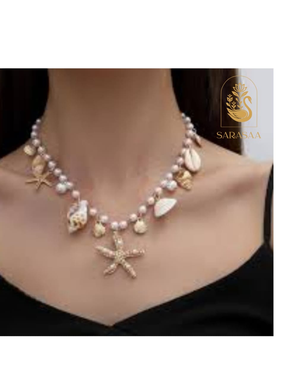 SarasaaFashion Bohemian or Beach-Themed Starfish, Seashell, and Pearl Necklace - 148
