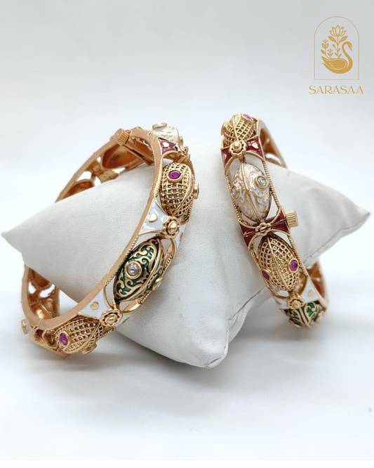 Sarasaa Exquisite Gold-Plated Meenakari & Stone-Embellished Screw Openable Kada Bangles  - 272