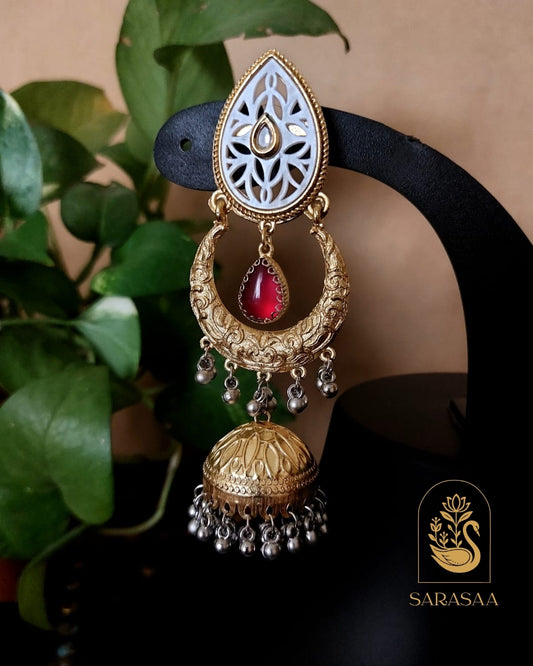 SarasaaFashion Crescent Moon-shaped Dark Pink Chandbali Jhumka Earrings  - 161