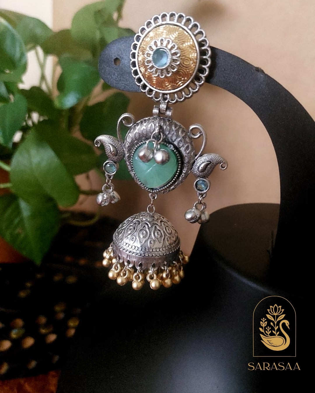 SarasaaFashion Long Dual Tone Plated  Bell-shaped Dome Jhumka Earrings  - 103