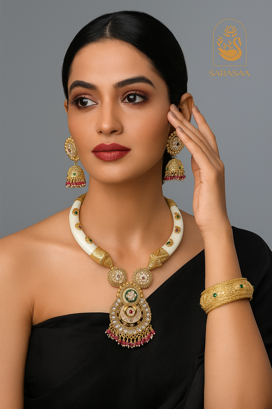 Sarasaa Rani Hasli Necklace Set with Jhumka Earrings