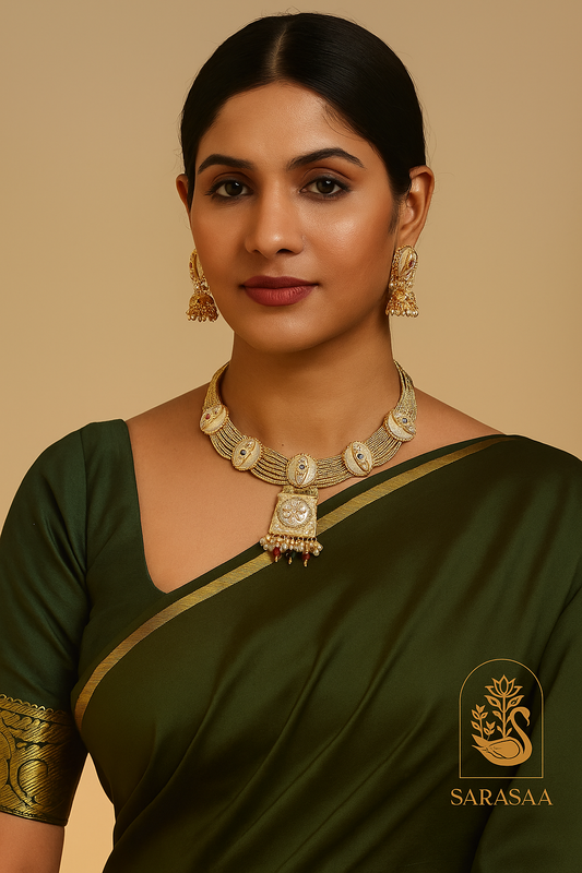 Sarasaa Traditional Gold-Plated Choker Necklace Set with Matching Jhumka Earrings