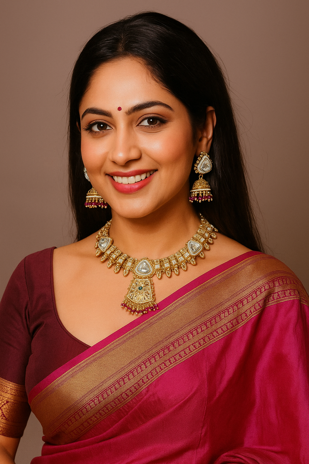 Sarasaa Designer Kundan & Meenakari Necklace Set with Jhumka Earrings
