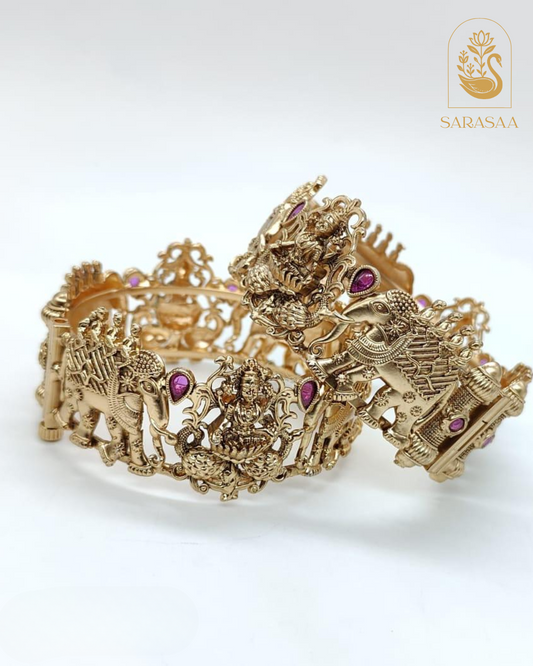 Sarasaa Gold-Plated Elephant and Goddess Design Traditional Bangles  - 279