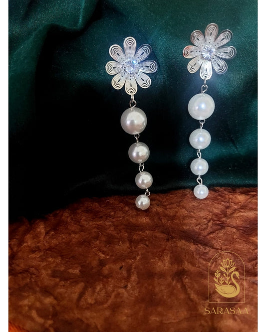 SarasaaFashion 18K Gold Plated Flower Petal Long Tassel Anti Tarnish Earring  - 135