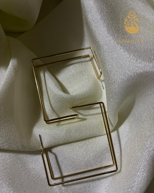 SarasaaFashion 18K Gold Plated Square Hoop Anti Tarnish Earring  - 137