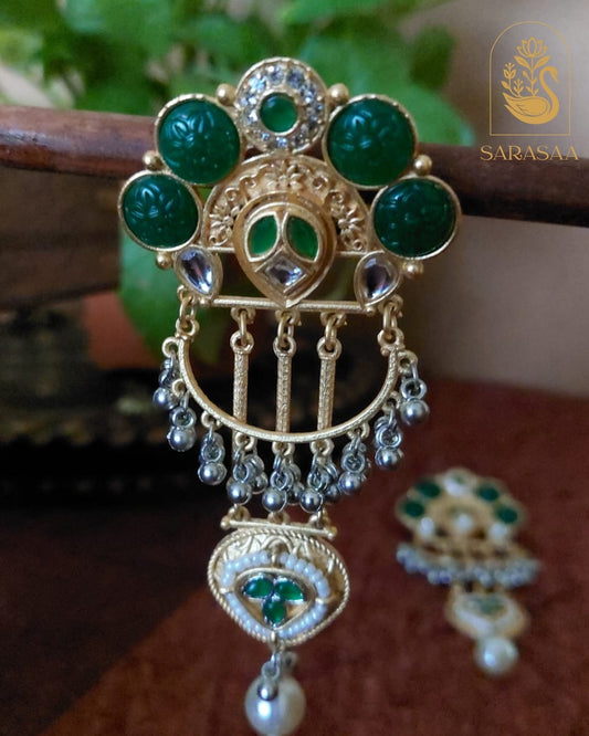 SarasaaFashion Dilruba Silver (Green) Earrings  - 125