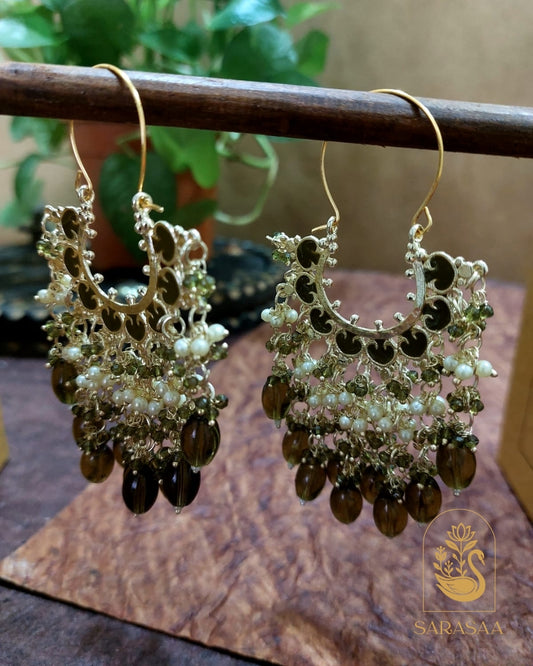 SarasaaFashion Mehndi Green Golden Hoop Earrings  - 117