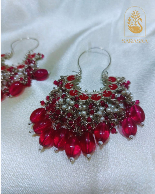 SarasaaFashion Dark Pink Silver Hoop Earrings  - 118