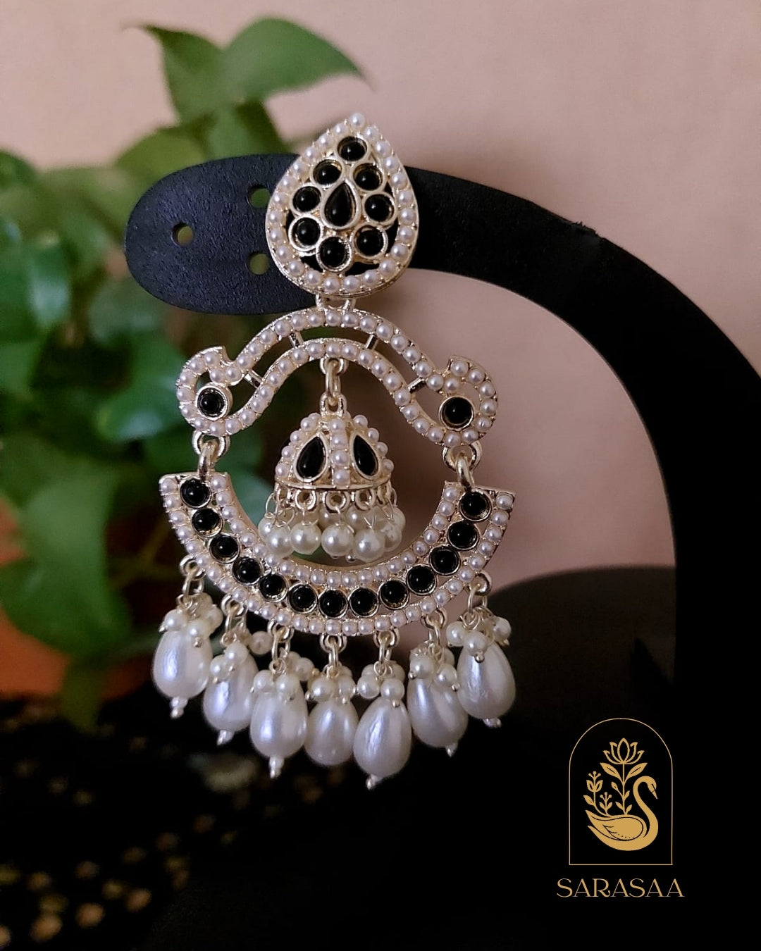 SarasaaFashion Gold Plated Pota Stone And Pearls Dangler Earrings  - 119